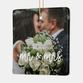 Onze eerste kersttrouwfoto keramisch ornament (Links)