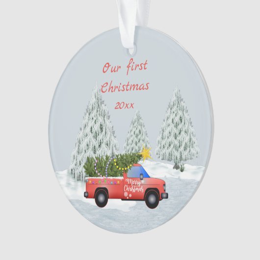 Onze eerste  kersttruck ornament (voorkant)