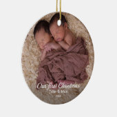 Onze eerste kersttweeling-Baby foto Keramisch Ornament (Rechts)