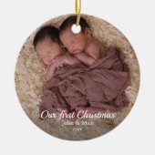 Onze eerste kersttweeling-Baby foto Keramisch Ornament (Voorkant)