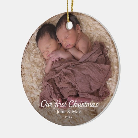 Onze eerste kersttweeling-Baby foto Keramisch Ornament (Links)