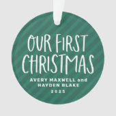 Onze eerste kersttweeling baby's met groene streep ornament (voorkant)