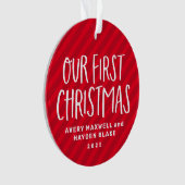 Onze eerste kersttweeling baby's rode feestfoto ornament (voorkant)