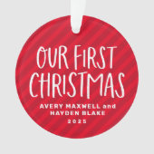 Onze eerste kersttweeling baby's rode feestfoto ornament (voorkant)