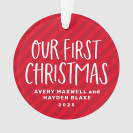 Onze eerste kersttweeling baby's rode feestfoto ornament