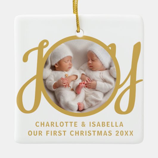 Onze eerste kersttweeling foto Keepsake Keramisch Ornament (Voorkant)