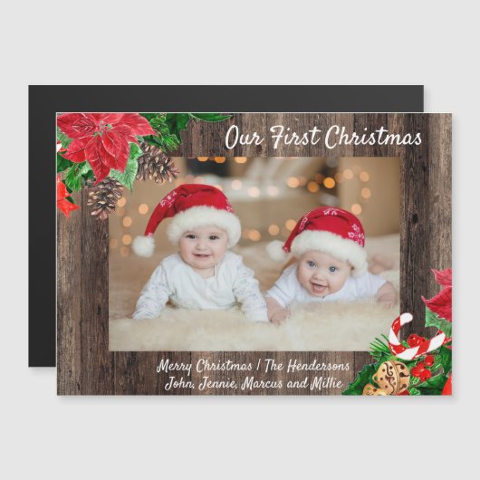 Onze eerste kersttweeling Foto Rustic Wood (Voorkant / Achterkant)