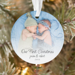 Onze eerste kersttweeling noemt foto-overlay ornament