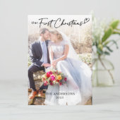 Onze eerste kerstvakantie bruiloft bedankkaart (Staand voorkant)