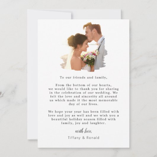 Onze eerste kerstvakantie bruiloft bedankkaart (Achterkant)