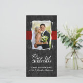 Onze eerste kerstvakantie fotokaarten (4x8) feestdagenkaart (Staand voorkant)