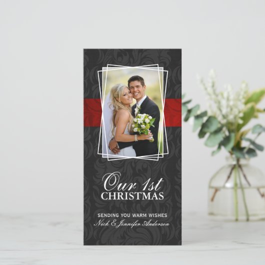 Onze eerste kerstvakantie fotokaarten (4x8) feestdagenkaart (Staand voorkant)