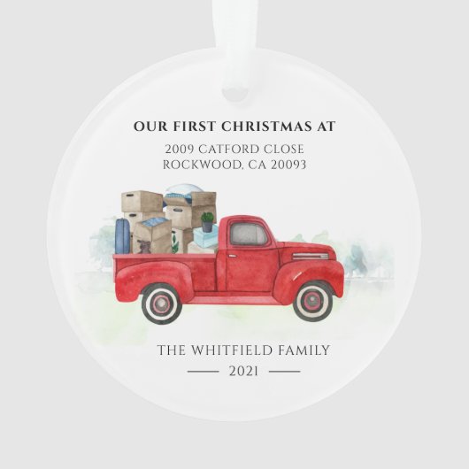 Onze eerste kerstverandering van adres Bewegend Ornament (achterkant)