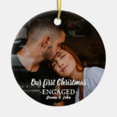 Onze eerste kerstverloofde grillige scriptfoto keramisch ornament (Voorkant)