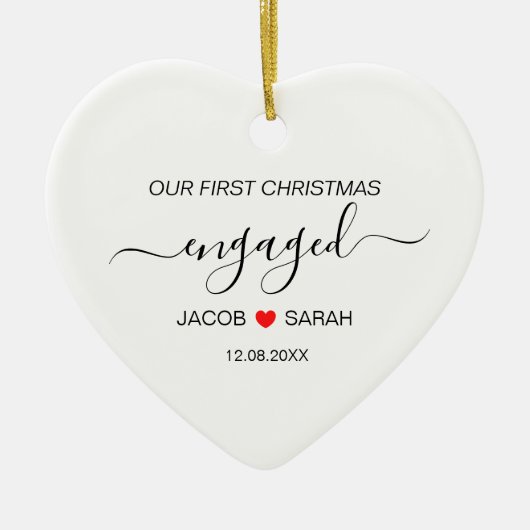 Onze eerste kerstverloofde koppels naam en datum keramisch ornament (Voorkant)
