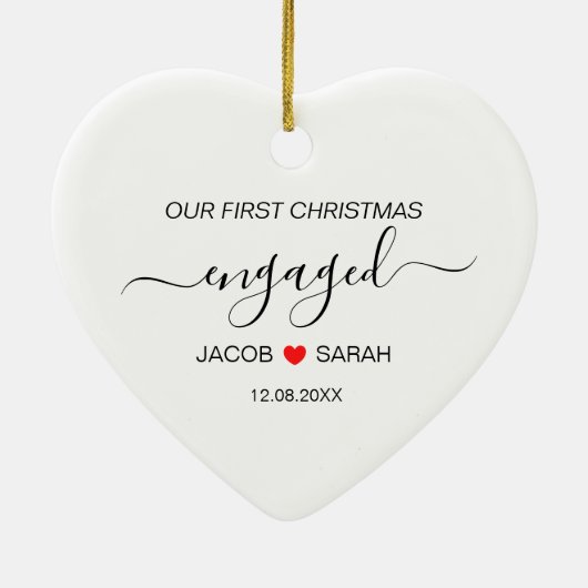 Onze eerste kerstverloofde koppels naam en datum keramisch ornament (Achterkant)
