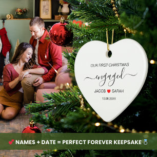 Onze eerste kerstverloofde koppels naam en datum keramisch ornament