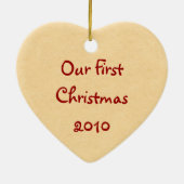 onze eerste kerstversiering keramisch ornament (Achterkant)