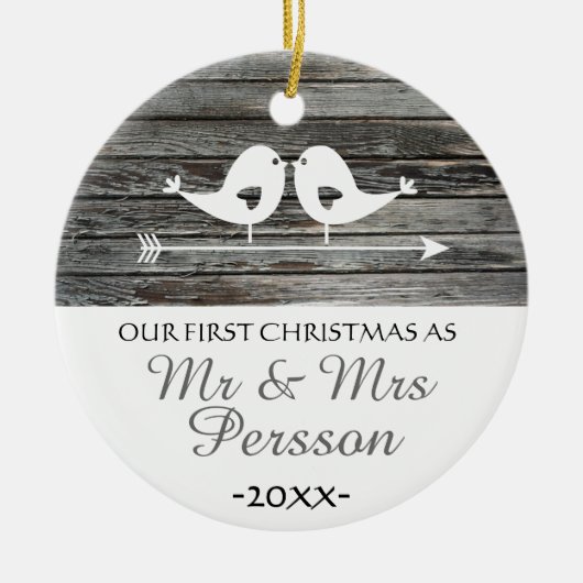 Onze eerste kerstversiering - liefdesvogels - bijt keramisch ornament (Voorkant)