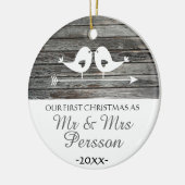 Onze eerste kerstversiering - liefdesvogels - bijt keramisch ornament (Links)