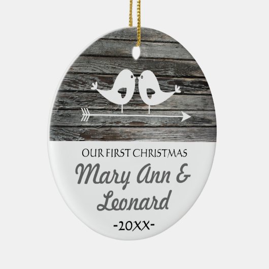 Onze eerste kerstversiering - liefdesvogels - bijt keramisch ornament (Rechts)