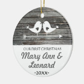 Onze eerste kerstversiering - liefdesvogels - bijt keramisch ornament (Links)