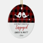 Onze eerste kerstversiering, liefdesvogels, rood v keramisch ornament (Rechts)