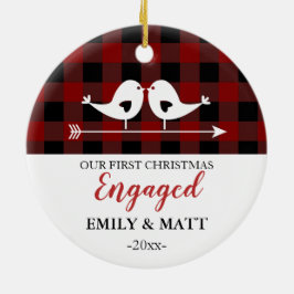 Onze eerste kerstversiering, liefdesvogels, rood v keramisch ornament