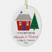 Onze eerste kerstversiering thuis - Rood huis Keramisch Ornament (Rechts)