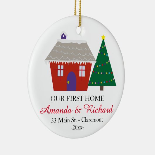 Onze eerste kerstversiering thuis - Rood huis Keramisch Ornament (Rechts)