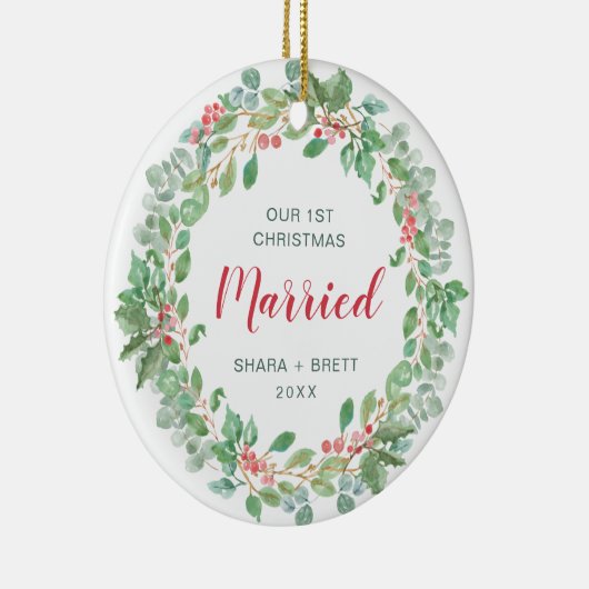 Onze eerste kerstvrouw met rode groene adem keramisch ornament (Rechts)