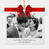 Onze eerste kerstvrouw minimalistisch Mr en Mrs. Keramisch Ornament (Achterkant)