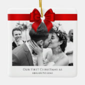 Onze eerste kerstvrouw minimalistisch Mr en Mrs. Keramisch Ornament (Voorkant)