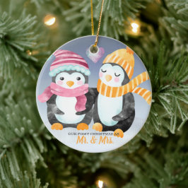 Onze eerste kerstvrouw trouwde met twee luiende pi keramisch ornament