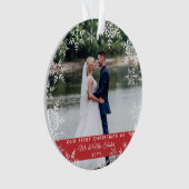 Onze eerste kerstvrouw trouwde Mr. en mevrouw Snow Ornament (voorkant)