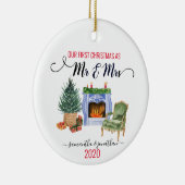 Onze eerste kerstvrouw trouwde Mr. Mrs. Home Keramisch Ornament (Rechts)