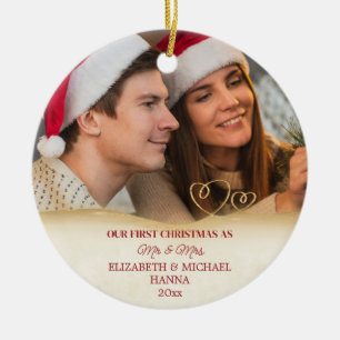 Onze eerste kerstvrouw trouwde Mr & Mrs. Keramisch Ornament