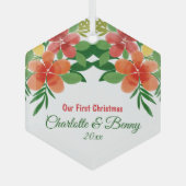 Onze eerste kerstWaterverf Flora Green Glas Ornament (Voorkant)