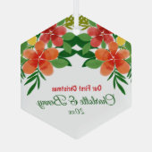 Onze eerste kerstWaterverf Flora Green Glas Ornament (Achterkant)