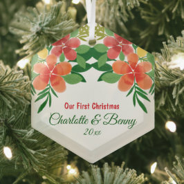 Onze eerste kerstWaterverf Flora Green Glas Ornament