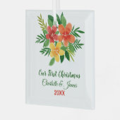 Onze eerste kerstWaterverf Green Flora Couple Glas Ornament (Voorkant links)