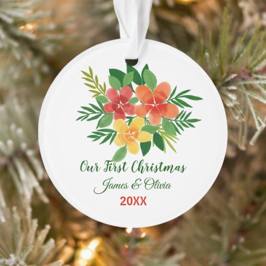 Onze eerste kerstWaterverf Green Flora Couple Ornament (Boom)