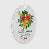 Onze eerste kerstWaterverf Green Flora Couple Ornament (voorkant)