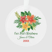 Onze eerste kerstWaterverf Green Flora Couple Ornament (voorkant)