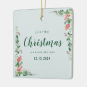 onze eerste kerstwinter floraal keramisch ornament (Links)