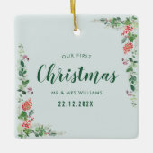 onze eerste kerstwinter floraal keramisch ornament (Voorkant)