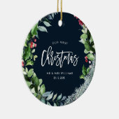 Onze eerste kerstwinterkrans keramisch ornament (Rechts)