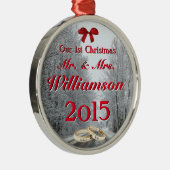 Onze eerste kerstwinterweg met ringen Mr & Mrs. Metalen Ornament (Rechts)