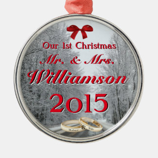 Onze eerste kerstwinterweg met ringen Mr & Mrs. Metalen Ornament