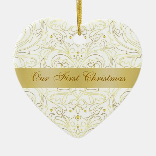 Onze eerste kerstwitte goudkangoeroe versiering keramisch ornament (Voorkant)
